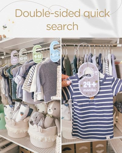 POVETIRE Baby Closet Dividers for Clothes Organizer,Set of 8 Neutral Double-Sided Baby Clothes Size Labels,Nursery Organization for Newborn Clothing, Infant to 24 Months Boy & Girl