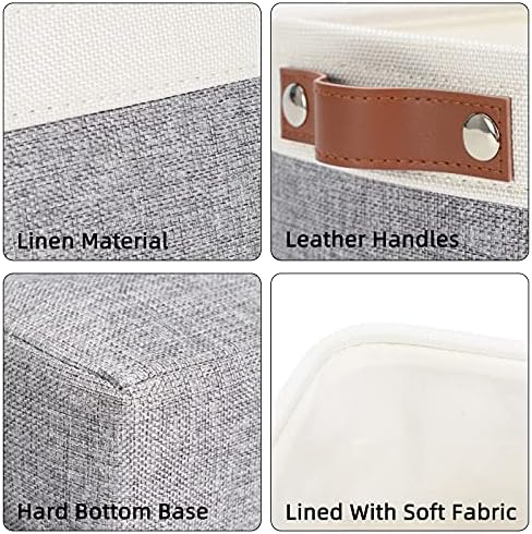 DULLEMELO Fabric Bathroom Storage Bin with Leather Handles, Narrow Organizer for Towels, Toilet Paper Rolls, Storage Basket for Back of Toilet, Vanities, Shelves & Cabinets (White&Gray)