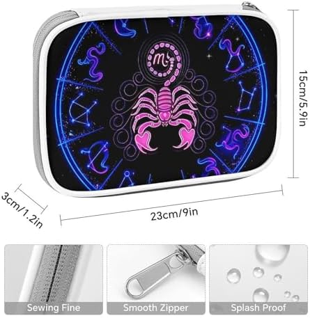 Women's Simple Thin Pencil Case Waterproof And Portable Perfect Organizer Box Scorpion Neon Zodiac Astrology Scorpio