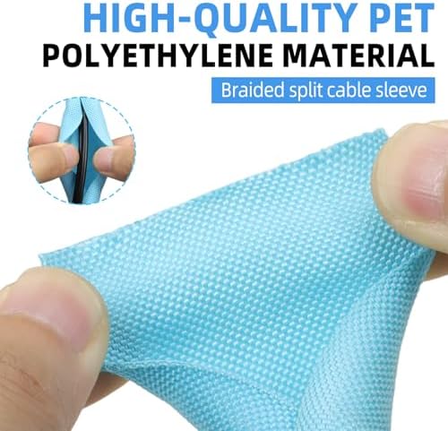 Automotive Wire Loom Tubing, Split Braided Cord Protectors from Pets No Chew, Flexible Cable Sleeve Cable Management for TV/Computer/Electric Wires (Sky Blue, 5/16"-25ft)