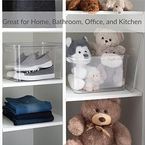 Simplify 4 Pack Large Lidded Storage Bin | Multipurpose Organizer | Great for Home | Bathroom | Office | Kitchen | Home Organization | Lidded | Clear