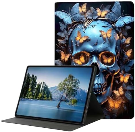 for Samsung Galaxy Tab E 9.6" Tablet Case 2015(SM-T560/T561/T565/T567),Premium Leather Folio Stand Auto Wake/Sleep,Multiple Viewing Stand,Skulls and Butterflies