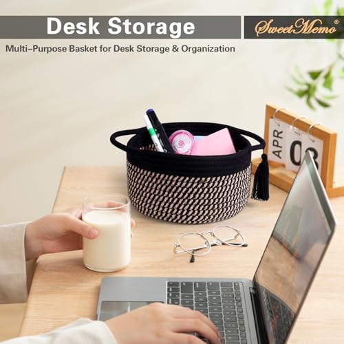 Small Gift Basket Empty to Fill, 2 Pack, Mini Woven Basket, Dark Brown | Cute Decorative Mini Rope Storage Baskets with Cellophane Bags & Ribbons; Two Sizes for Gifting, Bathroom Counter or Desk