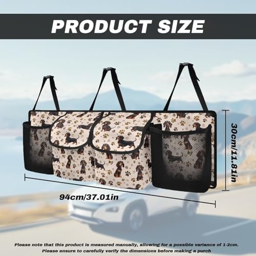 Dreaweet Cute Dachshund Car Trunk Organizer for Sedan Collapsible Hanging Car Storage Organizer Accessories Interior for Women Large Capacity 4 Pockets Car Organizer for SUV Trucks Minivan