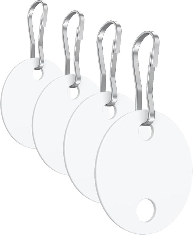 Uniclife 50 Pcs Key Tags 1 Inch Plastic Key Chain Tags with Metal Snap Hooks Double-Sided Writable White Tags Sturdy Key Item Identifiers for Home and Office (Pack of 4)