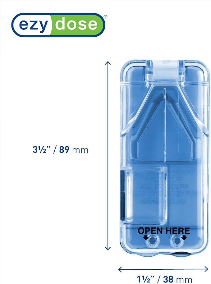 Ezy Dose Pill Cutter and Splitter with Built-in Pill Dispenser, Easy-Cut Stainless Steel Blade for Tablets, Vitamins, Medication, Portable, Travel-Size Pill Cutter for Seniors, Pets, Color May Vary