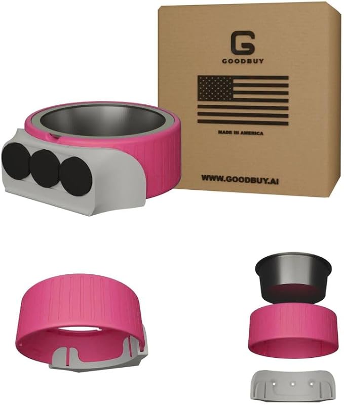 Pet Station Elevated Dog Bowl Stand for 6.8 in. Bowls - 3D Printed Dog Feeder - Adjustable Height Legs and Magnetic Fridge Mount Feeding Station - Made in USA (Pink, Bowl + MagneticMount)