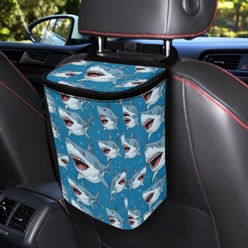 DISNIMO Cartoon Shark Car Trash Can with Lid Cute Car Accessories Leak Proof Car Trash Bag Hanging Car Garbage Can Multipurpose Storage Container for Back Seat Road Trip