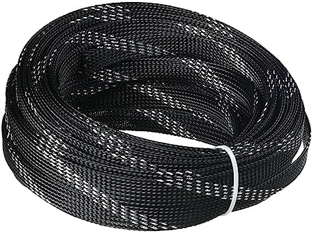 Othmro 32.8ft Length PET Flexible Expandable Braided Cable Sleeves 0.47in Width Wire Loom Sleeving and Organizer Flexible Wire Mesh Sleeves for TV Audio PC Computer Cords from Pet Chewing Black Silver