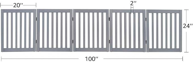 unipaws 24”H Free Standing Pet Gate for Dog Cat, 100”Wide Wooden Dog Gates | Foldable Pet Fence for Doorway, Stairs, Step, Expandable Doggy Barrier, Indoor Use