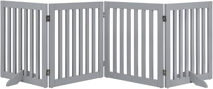 unipaws 24”H Free Standing Pet Gate for Dog Cat, 80”Wide Wooden Dog Gates | Foldable Pet Fence for Doorway, Stairs, Step, Expandable Doggy Barrier, Indoor Use