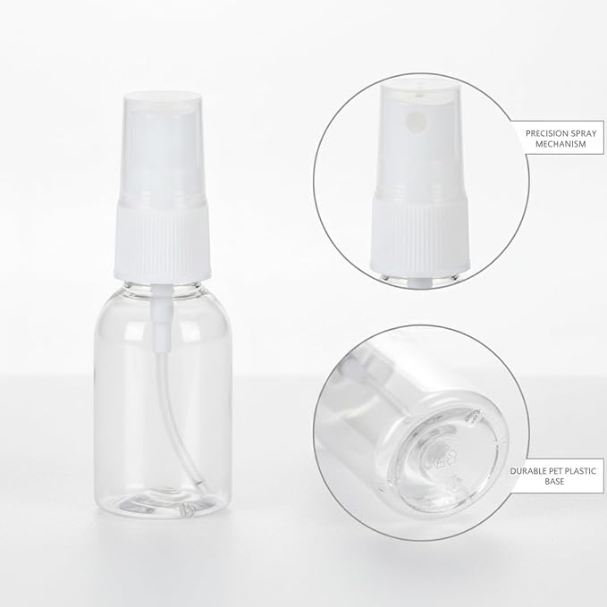10-Pack Clear Mini Spray Bottles, 0.85 oz PET Plastic Travel Misters with Funnel for Toiletries and Household Use