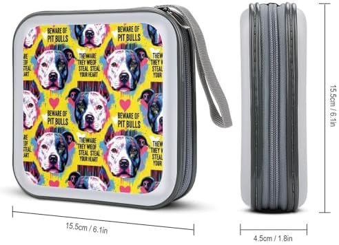 Hard Shell DVD CD Organizer Pit Bull, 40-Disc Storage Binder with Zipper Closure, Portable Protective Case for Travel Home