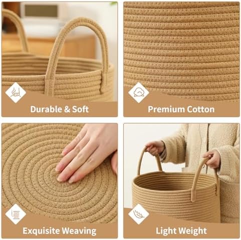 Laundry Basket Hamper Tall Rope Storage Woven for Blanket toys Dirty Clothes in Living Room Bathroom Bedroom (Jute Brown, 100L/26.4Gal)