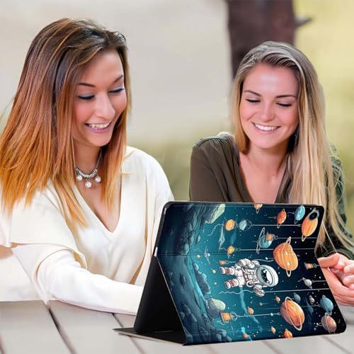 for Samsung Galaxy Tab A9 8.7 Inch 2023 (SM-X110/X115/X117) Tablet Case,Premium Leather Folio Stand Auto Wake/Sleep,Multiple Viewing Stand,Cartoon Astronaut Planet