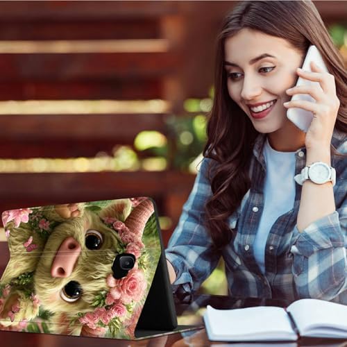 for Samsung Galaxy Tab A 10.1" 2016 SM-T580/T585/T587 Case | Slim Leather Smart Cover with Multi-Angle Anti-Slip Stand [Auto Wake/Sleep] Shell for Women Men - Pink Flower Cow