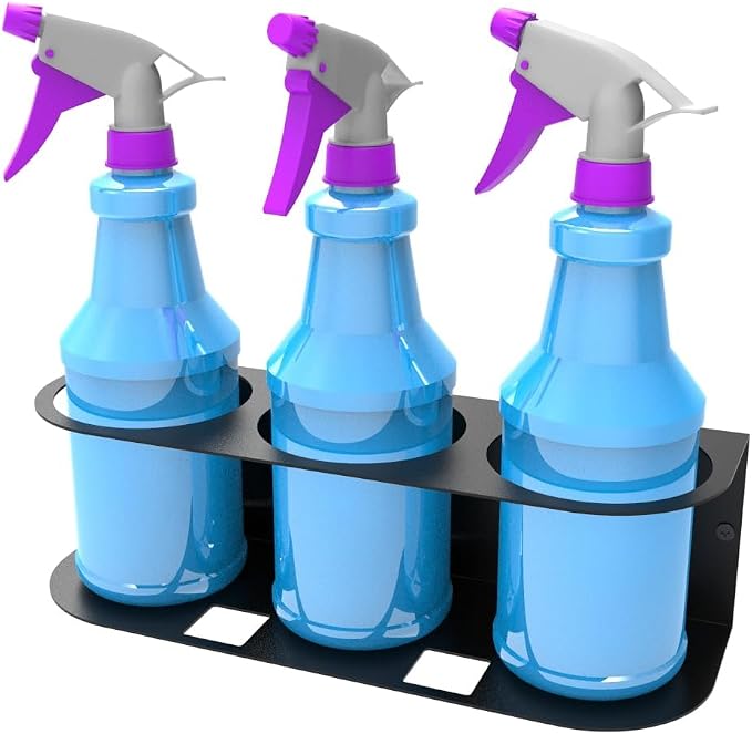2Pcs of 3 Spray Bottles Holder, Steel Wall Mount | Heavy Duty Storage Organizer for All-Purpose at Garage and Home (SBH-3B2Pcs)
