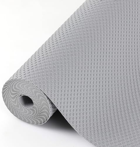 Hersvin Shelf Liners, 12in x 20ft Kitchen Drawer Mats, Non-Adhesive EVA Cupboard Protector, Cabinet Lining (Light Gray/Dot)