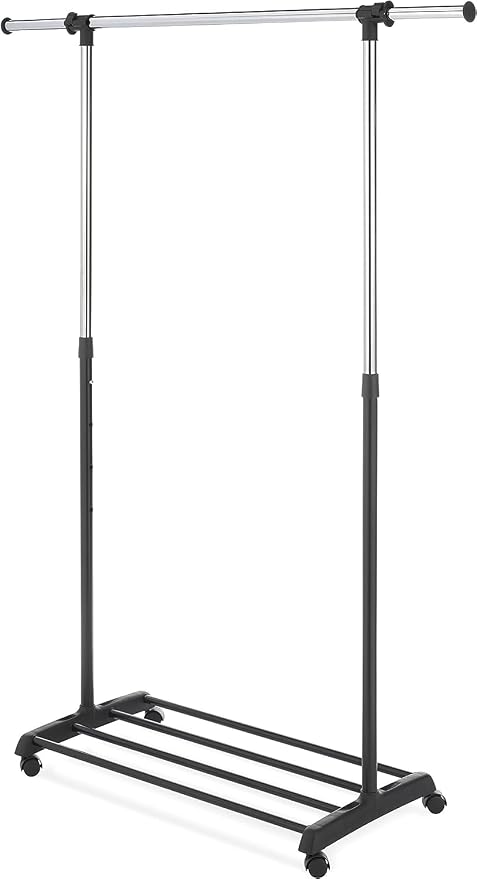 Whitmor Heavy Duty Adjustable Garment Rack-Rolling Clothes Organizer, Black and Chrome