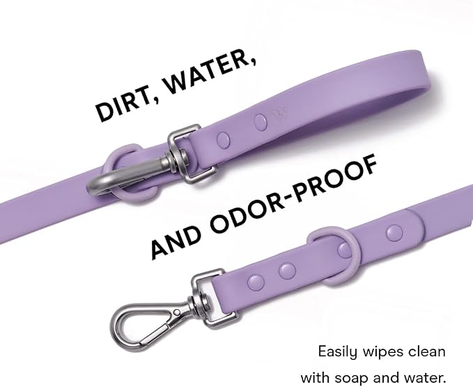 Wild One Nylon Adjustable Length Leash 5.5 Feet and Poop Bag Carrier Set, Waterproof, Odor Resistant, Lilac