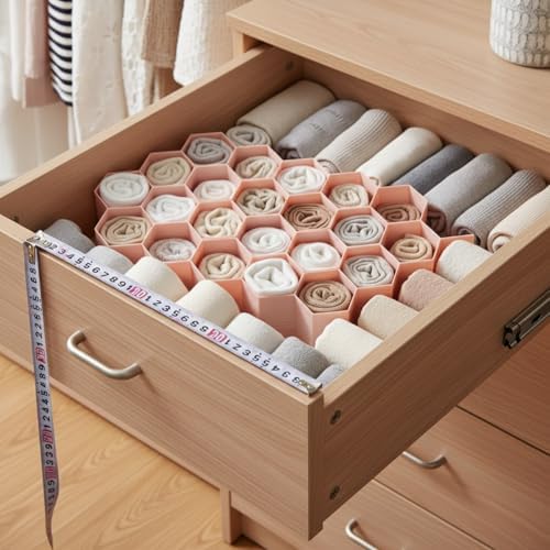 Honeycomb Drawer Divider Organizer, Adjustable PP Plastic Compartment Separator for Dresser & Kitchen Drawers, 13 x 3.3 x 1.6 Inches (1 Piece)
