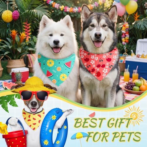 Abbylike 50 Pcs Summer Hawaiian Dog Bandanas Bulk, Tropical Fruits