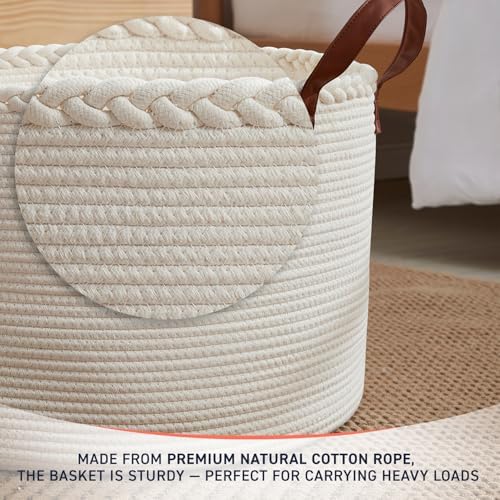 XLarge Round Cotton Rope Storage Basket, 21x21x14, Cream