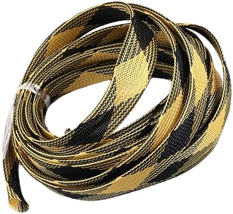 Jutagoss PET Expandable Braided Cable Sleeve, 16.4ft - 5/8 inch Black Yellow Cable Management Sleeve, Wire Loom Tube Cord Protector for USB Cable, Power Cord, Audio Video and More, 1Pc