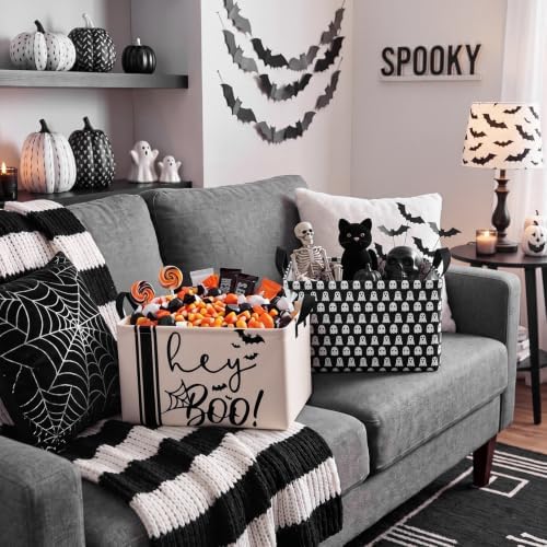 Chunful 4 Pcs Halloween Storage Baskets Black Hey Boo Cute Ghost Laundry Boo Basket Horror Scary Hamper Foldable Storage Bins with Handle Collapsible Organizer for Home Closet Office Bedroom