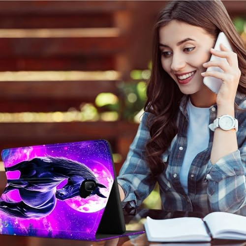 for Samsung Galaxy Tab A 10.1" 2016 SM-T580/T585/T587 Case | Slim Leather Smart Cover with Multi-Angle Anti-Slip Stand [Auto Wake/Sleep] Shell for Women Men - Purple Black Horse