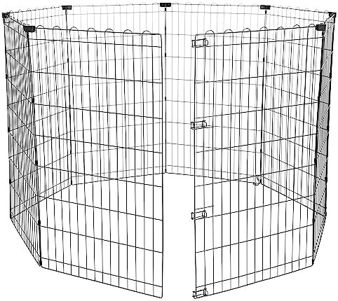 Amazon Basics Foldable Octagonal Metal Exercise Dog Playpen, Indoor/Outdoor, No Door, 8 Connected Panels, Large, 42 Inches Height, Black
