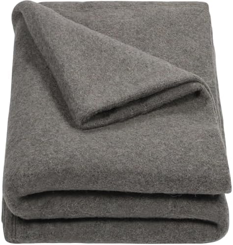 REDCAMP Wool Blanket, Warm and Thick Wool Camping Blanket, Grey | Great for Outdoors, Camping, Stadium Blanket, Picnics, Travel and Car, Machine Washable 86"x 63"