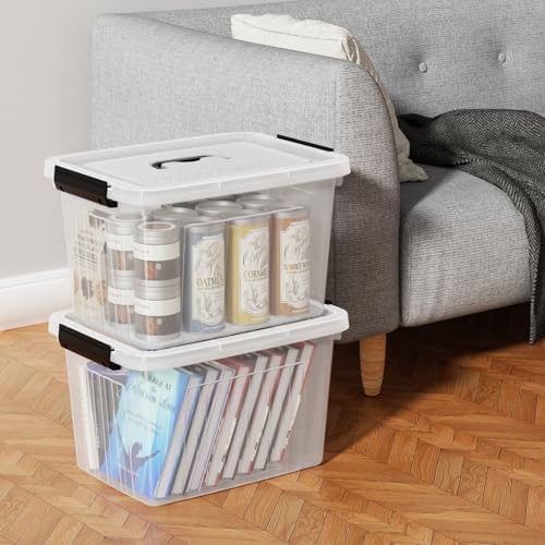 22 L Clear Storage Box/Bins with Handles, Plastic Container with Latches Lid, 4 Pack