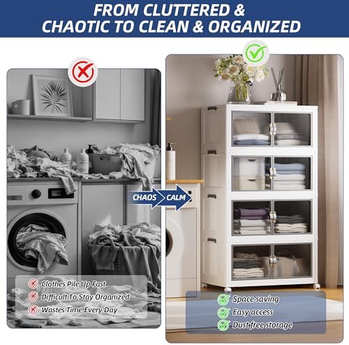 SAILUN 464Qt Stackable Storage Bins,Storage Cabinet with a Lid,4 Pack White