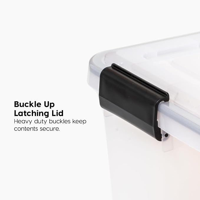 IRIS USA Storage Bins with Lids, WeatherPro Wheeled 106 Qt, Plastic, 3 Pack | Weather-tight gasket, wheels, and secure latches protect camping gear, tools, holiday décor, clothing, and documents.