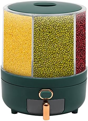 360° Rotating 6 Grid Rice & Cereal Dispenser, Dry Grain Storage Organizer | Rice Storage Container with Independent Drawer and Lid, Dry Food Dispenser for Store Rice&Various Beans, 14.33lbs Capacity