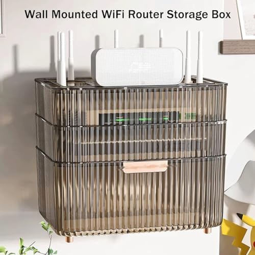 DOUKI PET Desktop WiFi Router Storage Box Wall Hanging Cord Organizer Box and Cover Four Layers Shelf Bracket for TV Components