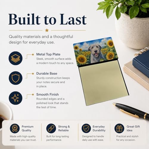 Caroline's Treasures Irish Wolfhound in Sunflowers Watercolor Sticky Note Holder Refillable Dispenser Desk Accessory 3x3 Pad Gift