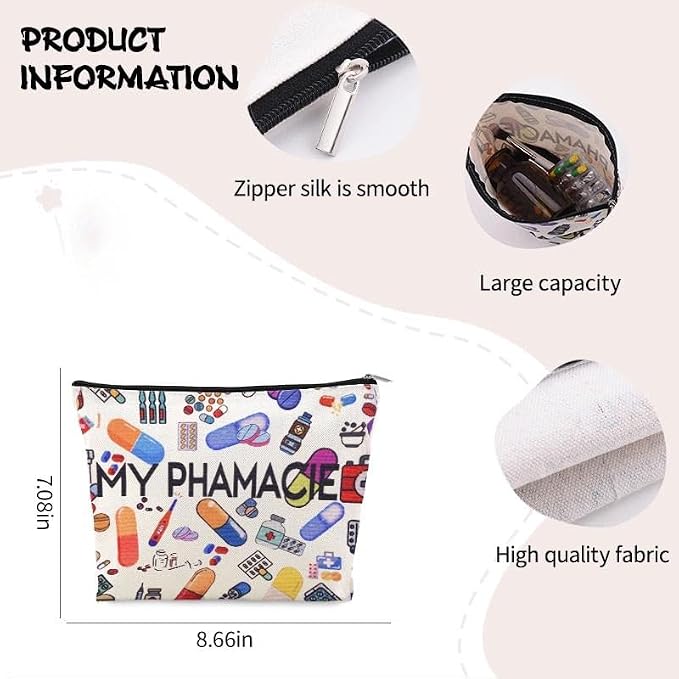 Pharmacy Technician Makeup Bag Pharmacist Graduation Retirement Appreciation Gifts Pharmacy Medication Storage Pharmacist Student Essentials Medical Zip Bag Travel Pharmacie Toiletry Cosmetic Pouch