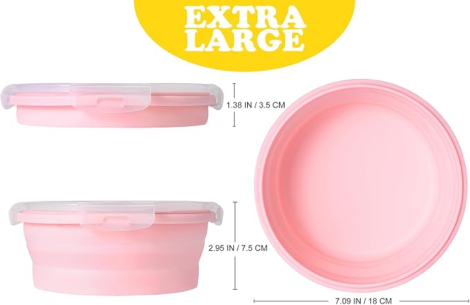 Joyinjojo Collapsible Dog Bowls with Lids, 2 Pack Portable Travel Dog Bowls for Small Medium Large Dogs, Silicone Foldable Outdoor Dog Cat Food Water Bowls for Camping Hiking Road Trip, Pink 40 oz