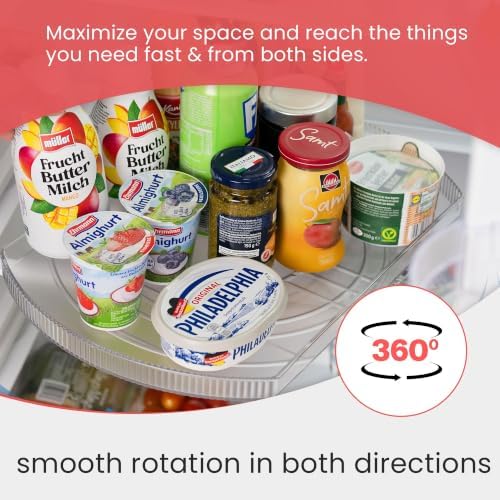 Lazy Susan for Refrigerator - 360° Turntable Refrigerator Organizer and Storage Tray for Fridge, Cabinet & Pantry - Rectangle Lazy Susan (16.5"x11.5"x1.5")