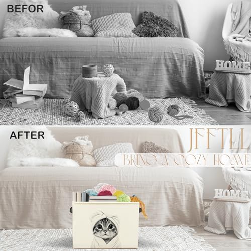 Funny Cat Bathroom Storage Bins Box, Cat Bathroom Decor, Cats Lover Gifts Storage Basket Laundry Hamper with Handle for Bath Room Clothes Vanity Undersink Home Organization