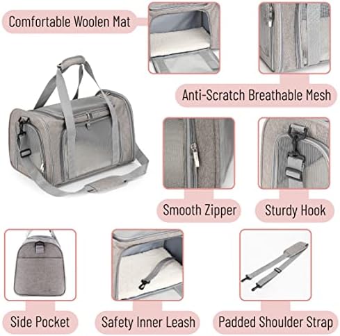Mr. Pen- Pet Carrier, 17.5" x 11.2" x 11.5", Medium Size, Gray | Portable Travel Carrier for Small Pets, Cats & Small Dogs, Breathable Mesh, Safety Inner Leash