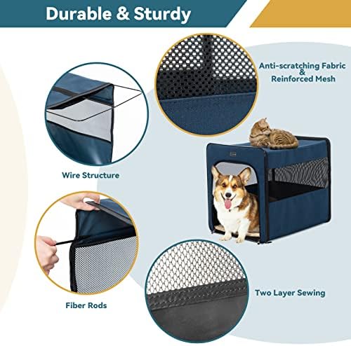 PETSFIT Soft Sided Dog Crate, Portable Dog Crate - 24 Inch with Thicken Mat, Easy to Fold, Sturdy and Portable, Perfect for Traveling, Collapsible Dog Kennel Navy Blue