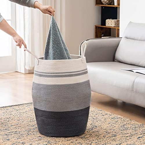 Large Laundry Basket Hamper Woven Blanket Basket Clothes Hamper | 105L Tall Clothes Hamper, Extra Large Rope Wicker Laundry Basket, Storage Basket for Toys in Bedroom, Living Room Organizer