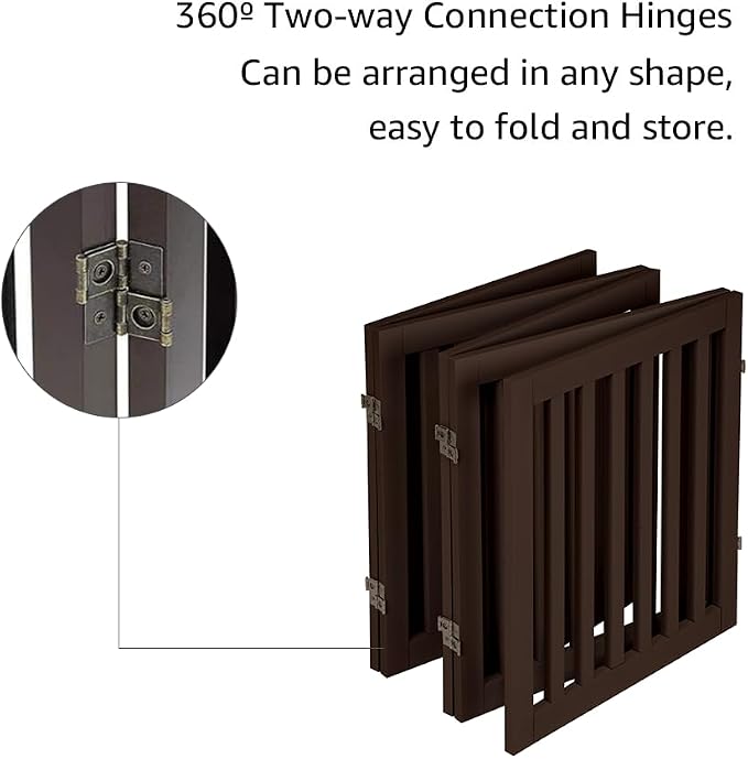 unipaws 24”H Free Standing Pet Gate for Dog Cat, 100”Wide Wooden Dog Gates | Foldable Pet Fence for Doorway, Stairs, Step, Expandable Doggy Barrier, Indoor Use