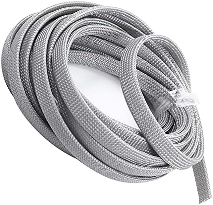 Bettomshin 1Pc 16.4Ft(5m) Cable Management Sleeve, 3/8"(10mm) Width PET Grey Cord Protector, Wire Loom Tube Insulated Split Sleeving for USB Cable Power Cord Organizer Video Cable Hider