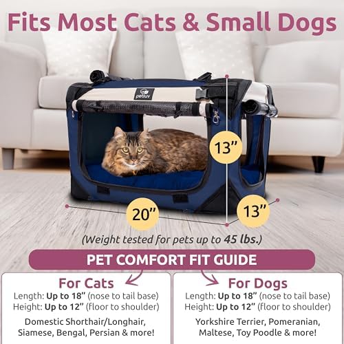 Cat & Dog Pet Carrier, Soft-Sided, Medium 20"x13"x13" Fits Most Cats or Small Dog, Comfortable for Travel & Vet Visits, Privacy Windows, Removable Plush Bed, Locking Zippers, Folds Flat