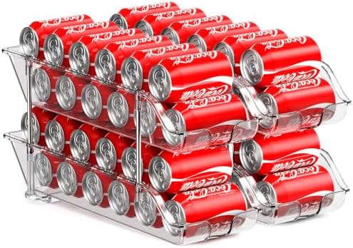 Sotfamily Stackable Soda Can Organizer for Pantry or Fridge, Holds 48 Cans | Heavy-Duty, Clear PET, Space-Saving Drink Organizer, Gravity Rolling, Pop can & Food can Dispenser/Storage/Container