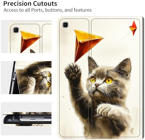 Case for Samsung Galaxy Tab A7 10.4" 2022/2020 (T503/T509/T500/T505/T507) | Slim Leather Smart Cover with Multi-Angle Anti-Slip Stand [Auto Wake/Sleep] Shell for Women Men, Gray Cat Painting